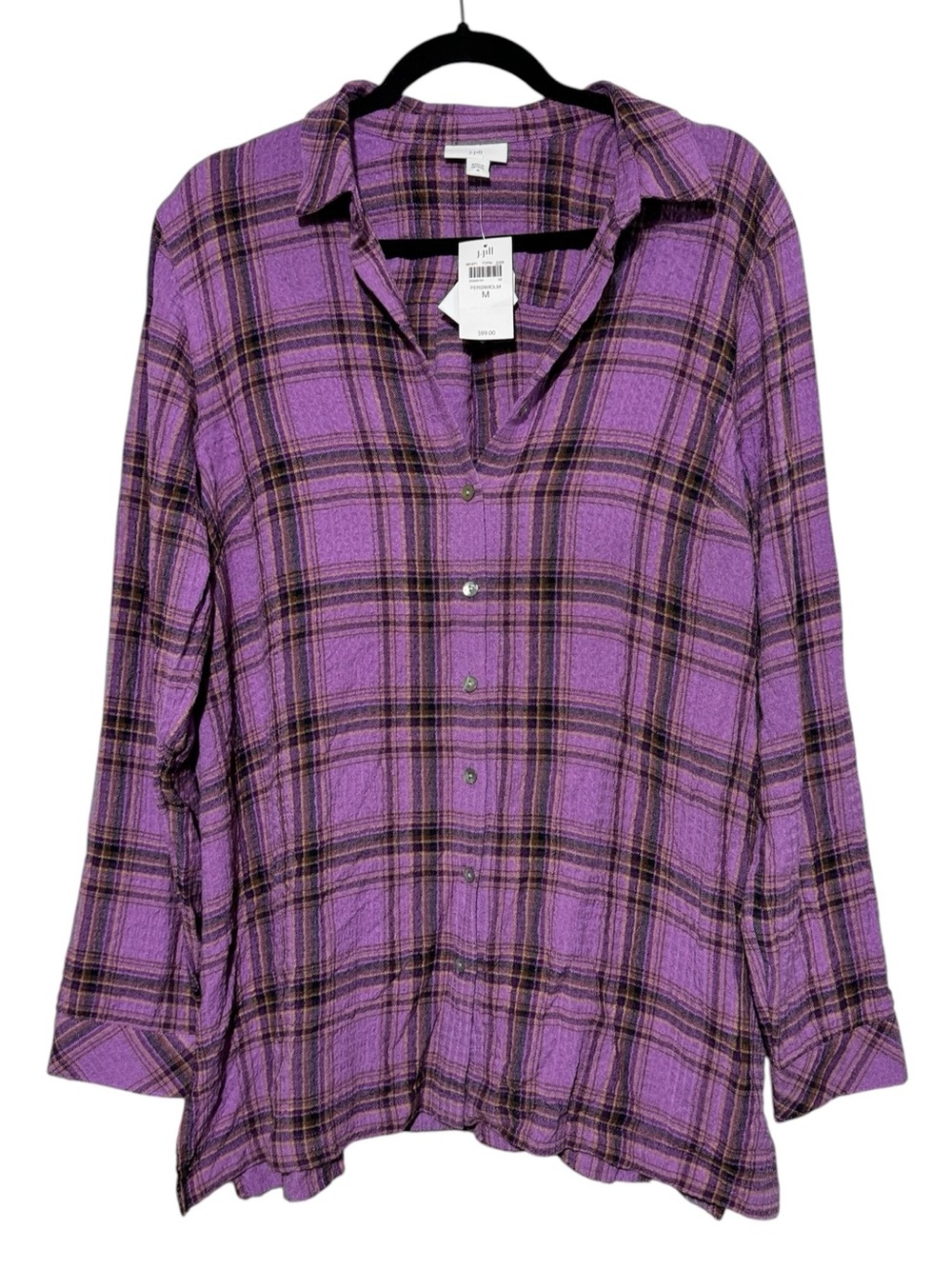 J Jill NWT Plaid Button Up Shirt Size Medium Fall Oversized Loose Fit Modest